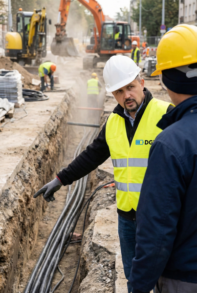 Inżynier na budowie w kasku